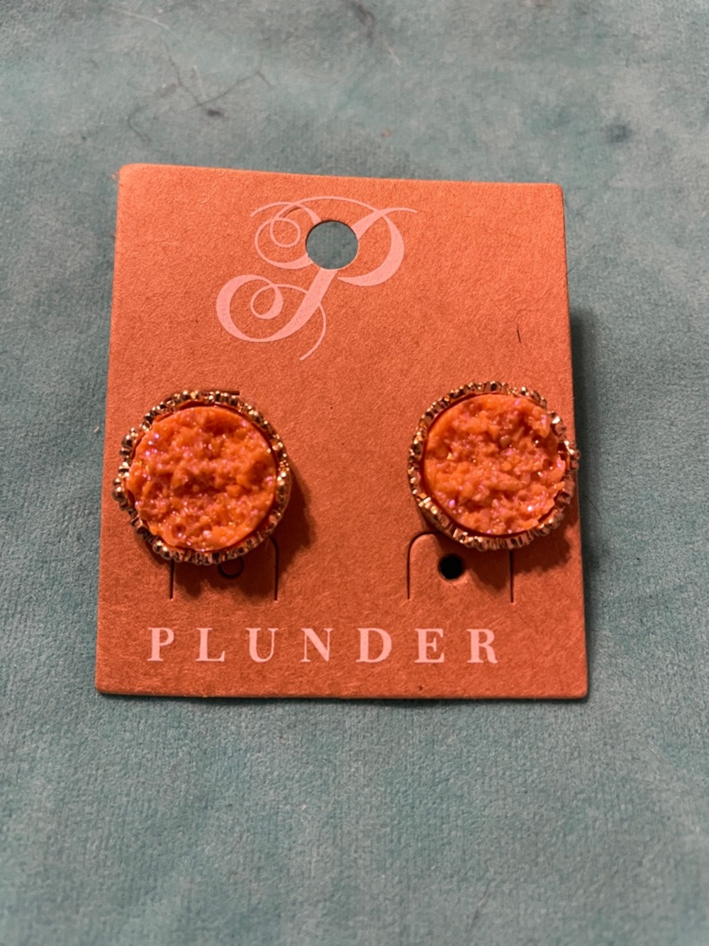 Plunder Peach Druzy Round Stud Earrings